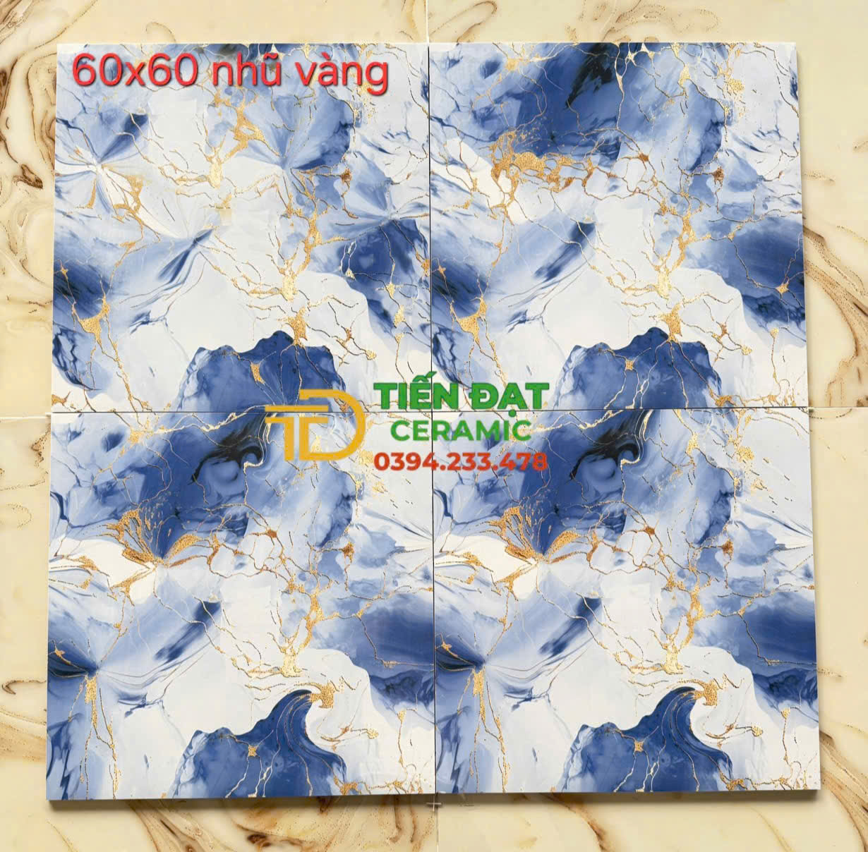 Gạch Bóng Kiếng Ánh Kim 60x60 TQ Vân Vàng Trắng Xanh