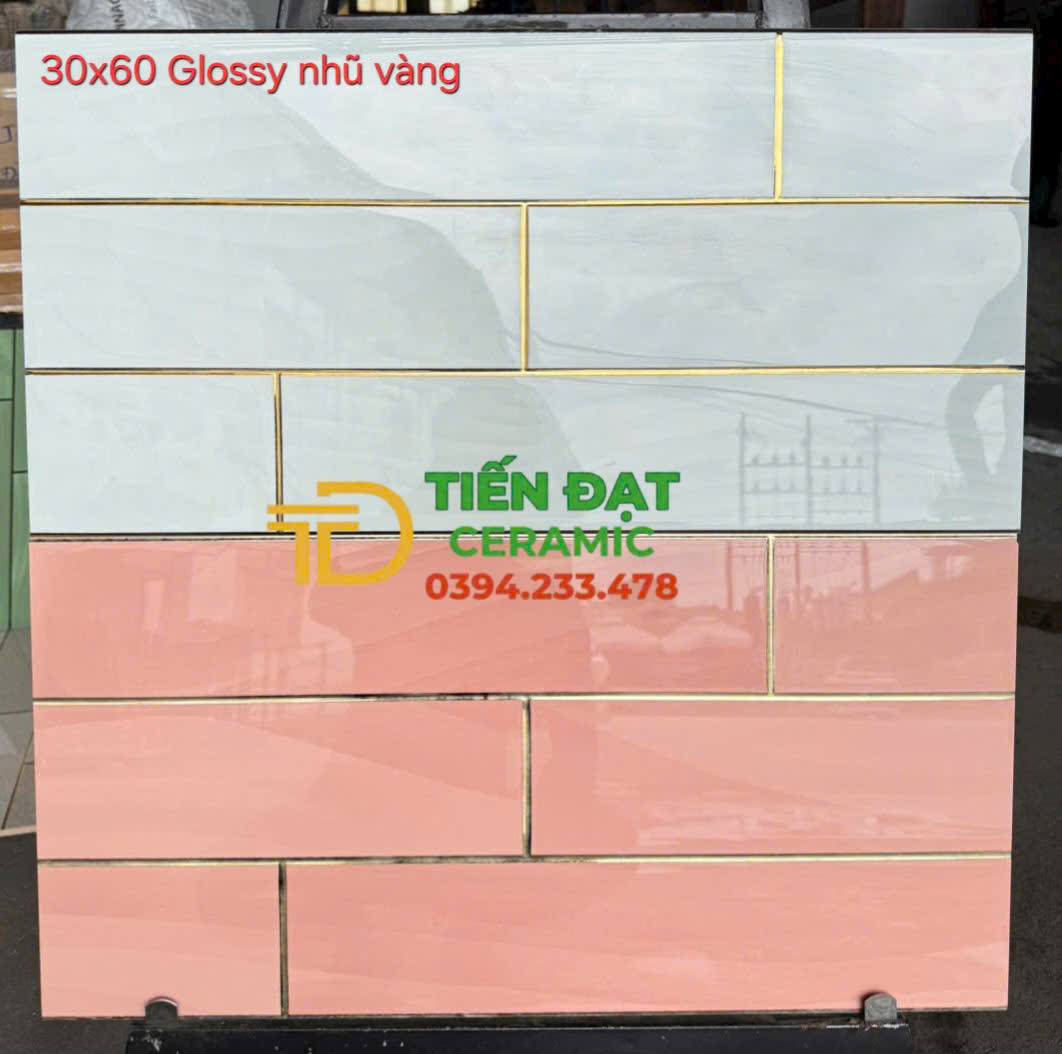 Gạch Bóng Kính TQ 30x60 Nhũ Vàng Màu Hồng Đậm Nhạt