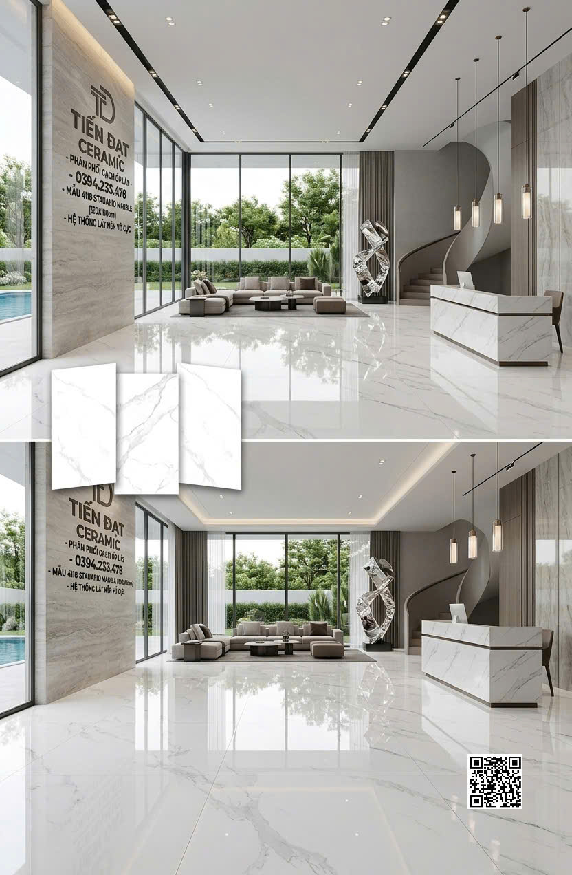 Tốp 10 Mẫu Gạch lát Nền 120x180 Trắng Vân Khói