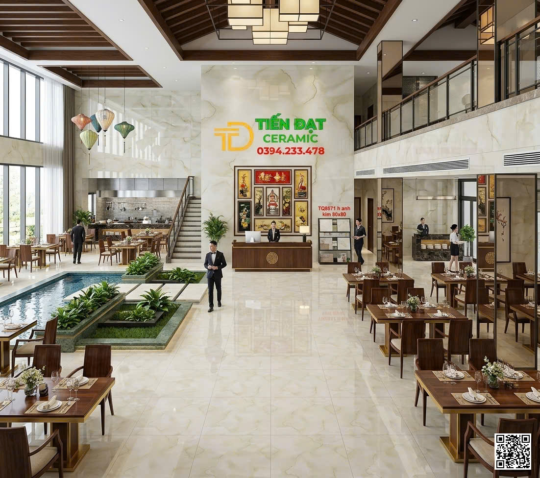 Gạch Ốp Lát 80x80 TQ Xanh Nhạt Nhũ Vàng Cao Cấp Đẹp