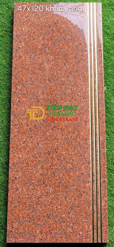 Gạch Lót Cầu Thang 47x120 Đỏ Hoa Cương Khắc Kim Vàng