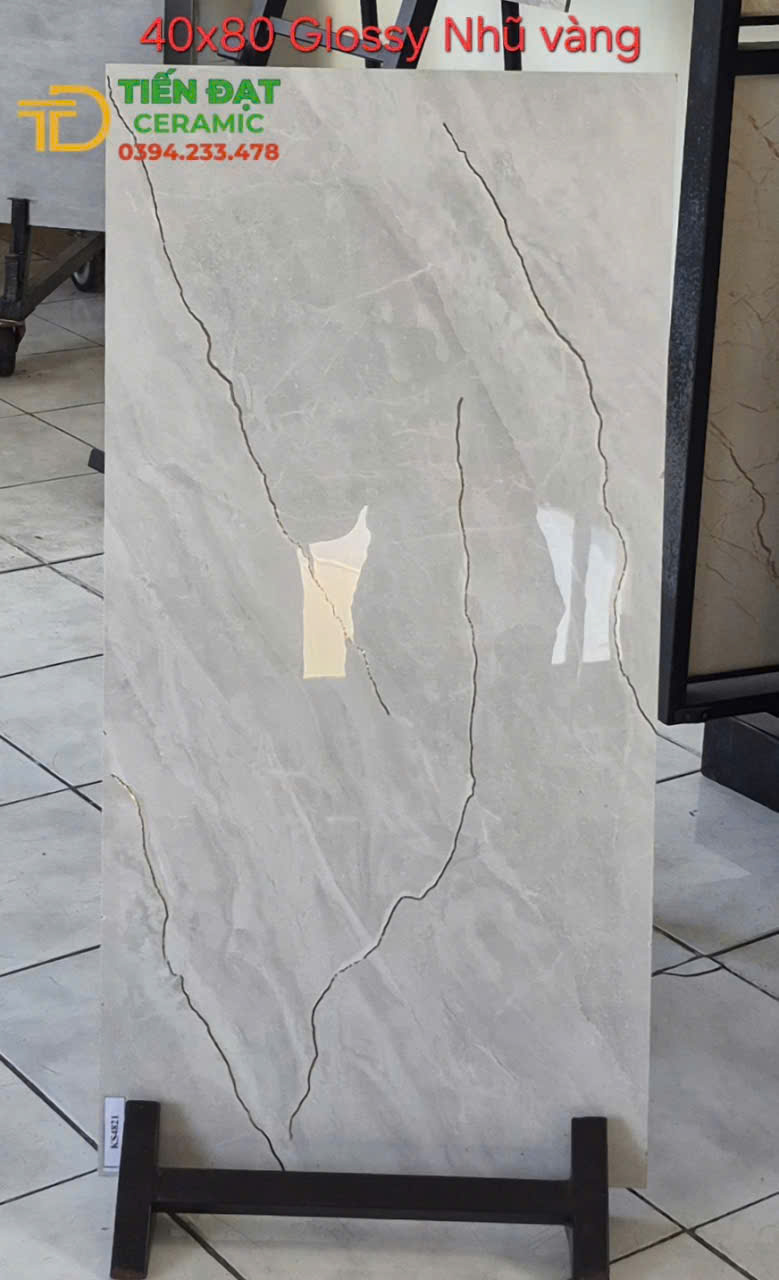 Gạch Đá Thạch Anh 40x80 Nhũ Vàng Ốp Phòng Ngủ