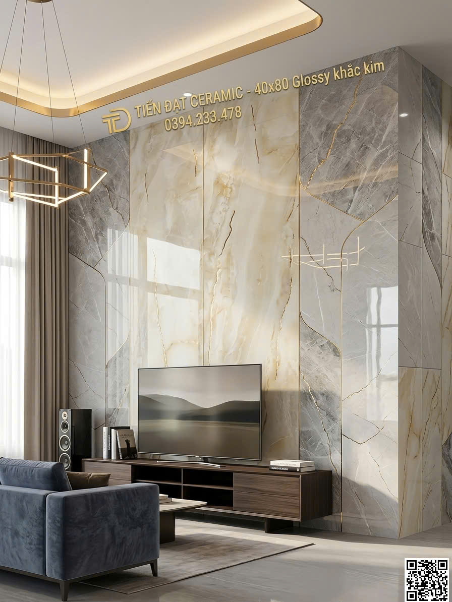 Kho Gạch Trung Quốc 40x80 Nhũ Vàng Dán Tường