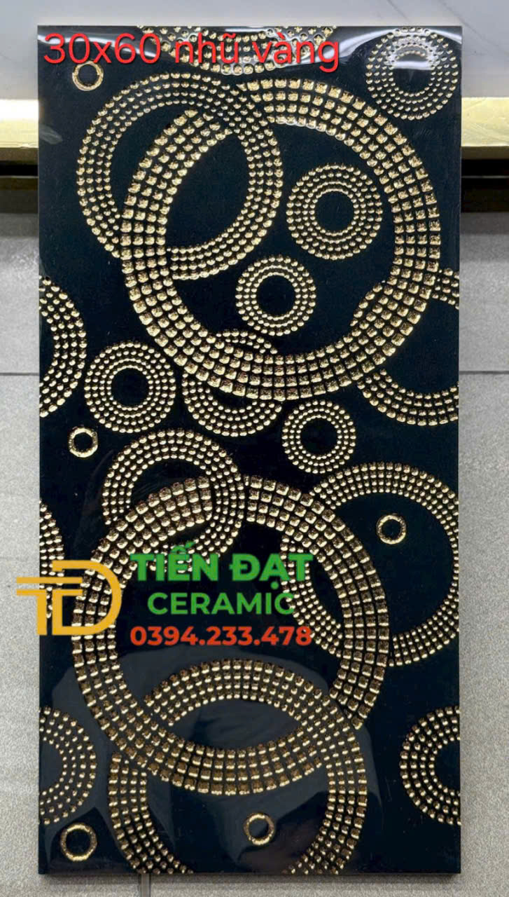 Gạch Dán Tường TQ 30x60 Đen Nhũ Vàng Mới Đẹp Nhất
