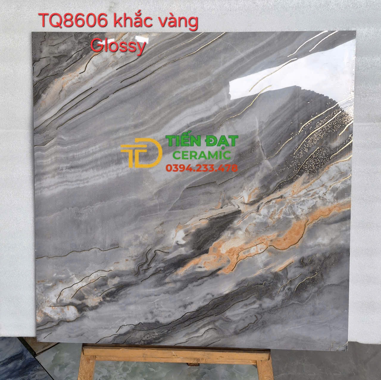 Gạch Đồng Chất TQ 80x80 Khắc Kim Vàng Ốp Lát Nhà Hàng