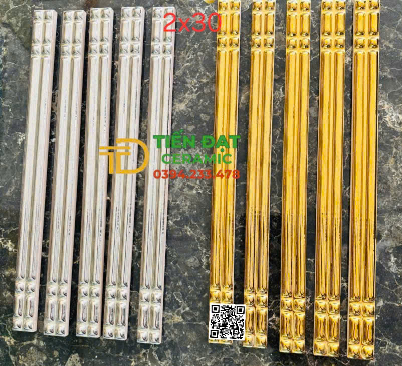 Gạch Đũa Chỉ Vàng 2x30 Viền Nổi Trang Trí Giá Rẻ