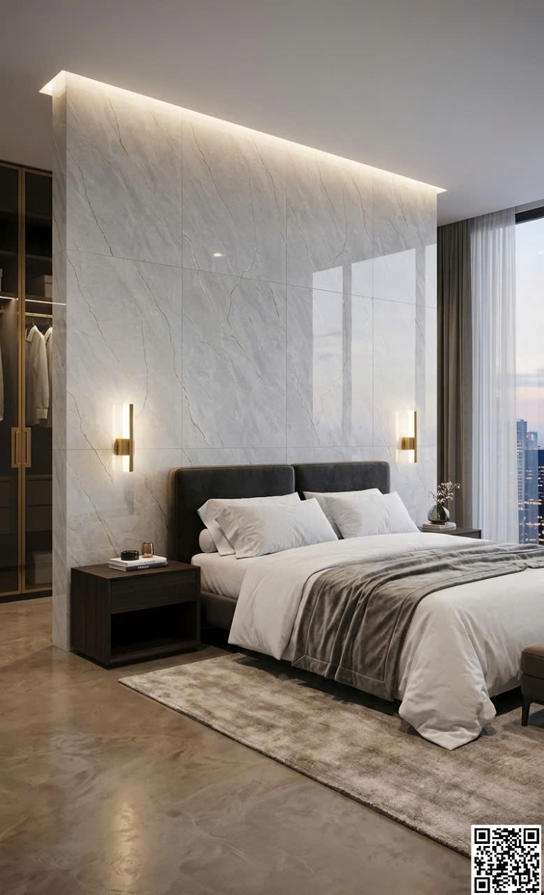 Gạch Đá Thạch Anh 40x80 Nhũ Vàng Ốp Phòng Ngủ