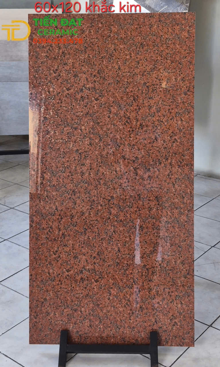 Gạch Granite 60x120 Đỏ Hoa Cương Khắc Vàng Trang Trí Điểm Nhấn