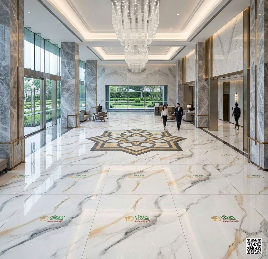 Gạch Khổ Lớn 120x120 Trắng Đen Vàng Ốp Lát Biệt Thự