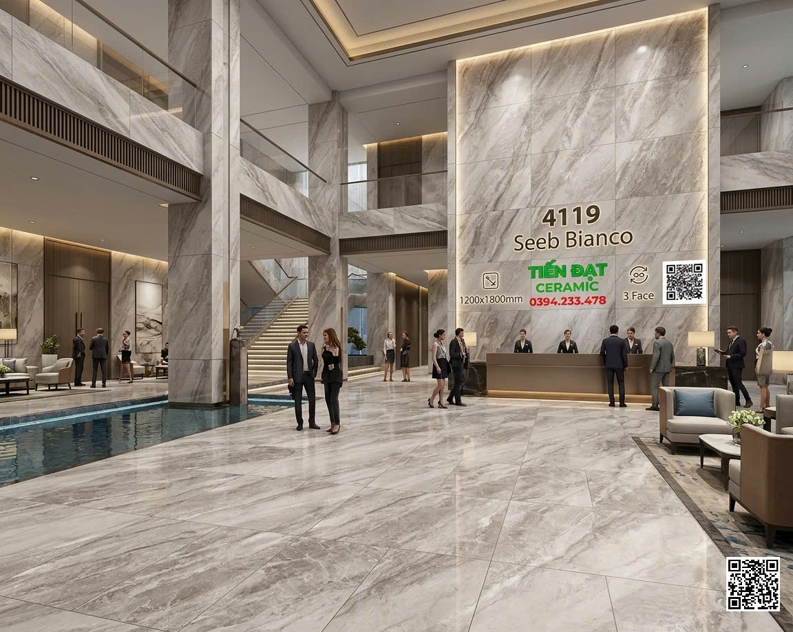 Gạch Khổ Lớn 120x180 Bóng Kiếng Vi Tinh Ốp Lát Đại Sảnh Lớn