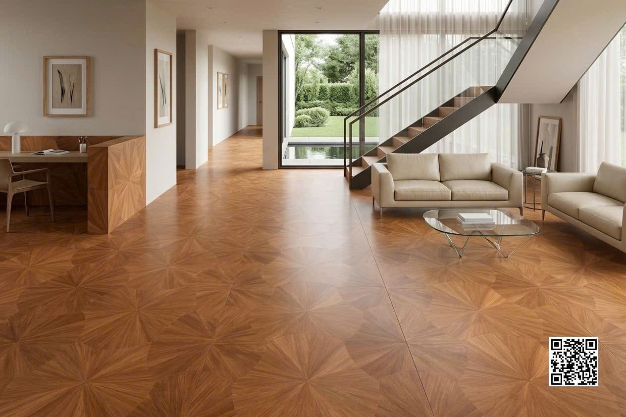 Gạch Giả Gỗ TQ 60x120 Lát Phòng Khách Hoa Cánh Quạt