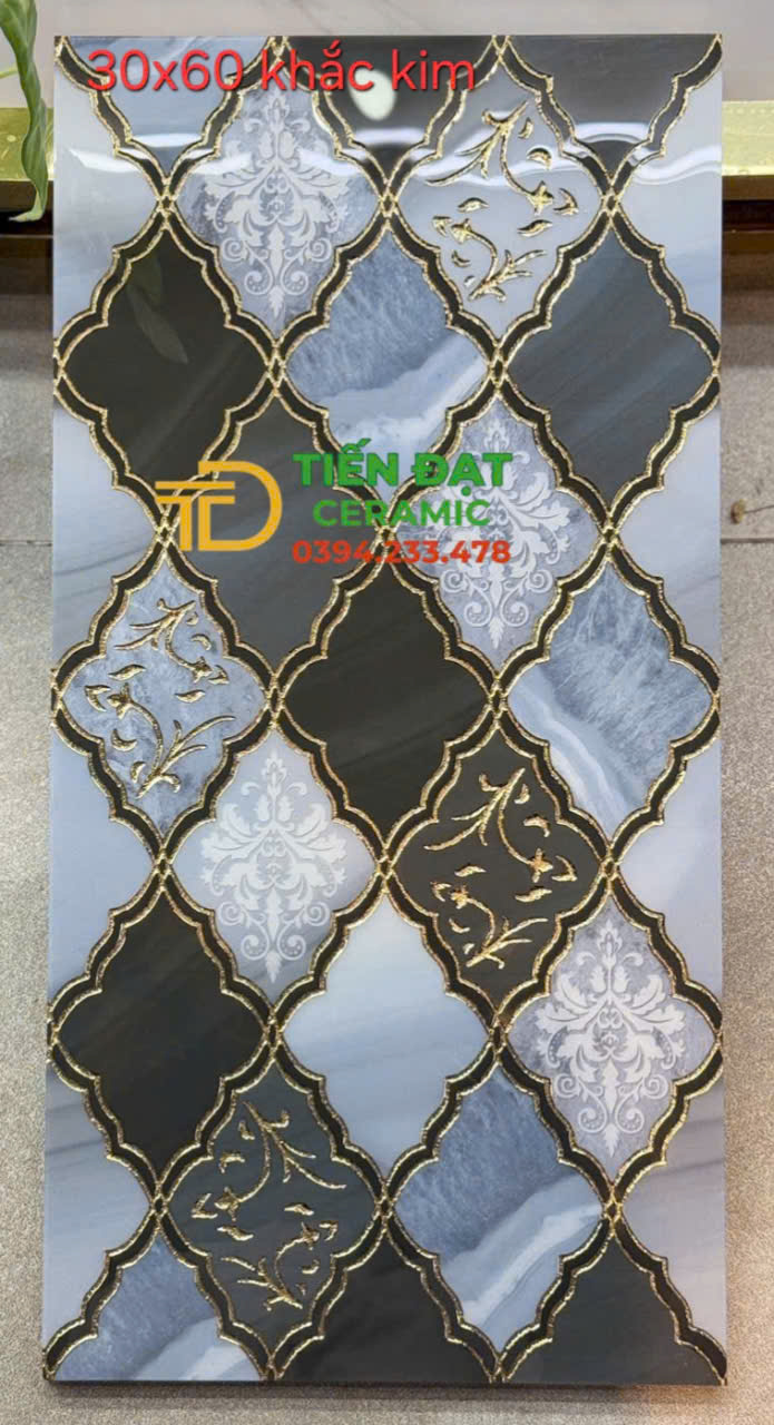 Gạch Kính Cao Cấp 30x60 TQ Ô Vuông Khắc Kim