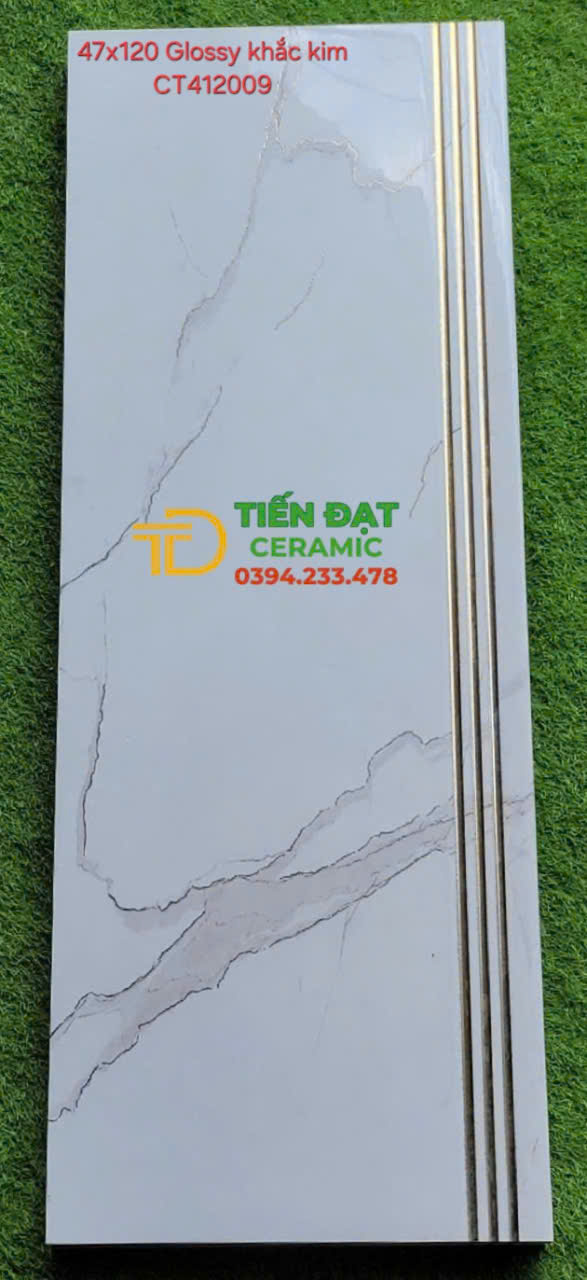 Gạch Lát Bậc Cầu Thang 47x120 Trắng Khắc Kim Vàng Mẫu Mới