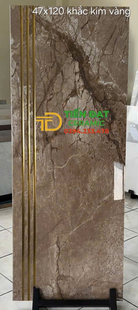 Gạch Lát Bậc Cầu Thang 47x120 Vân Nâu Khắc Kim Cao Cấp