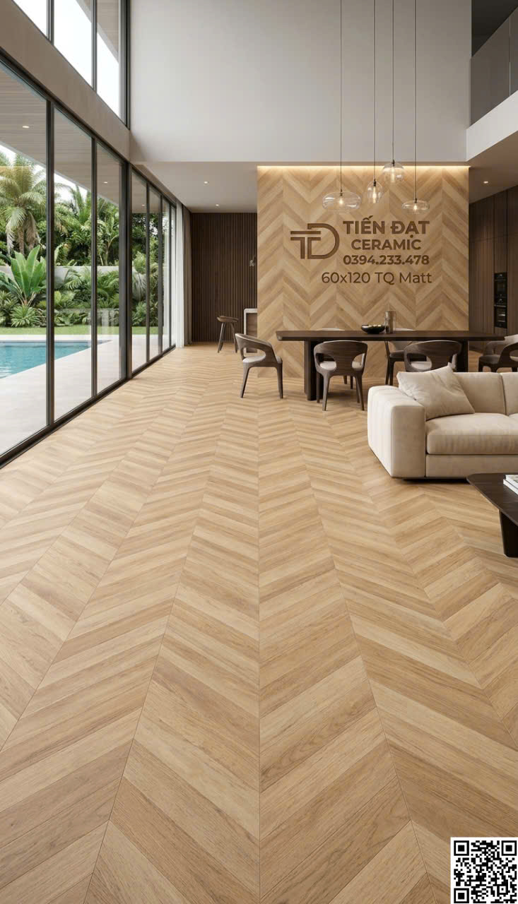Gạch Giả Gỗ Ghép Hình Xương Cá 60x120 Ốp Lát Phòng Khách