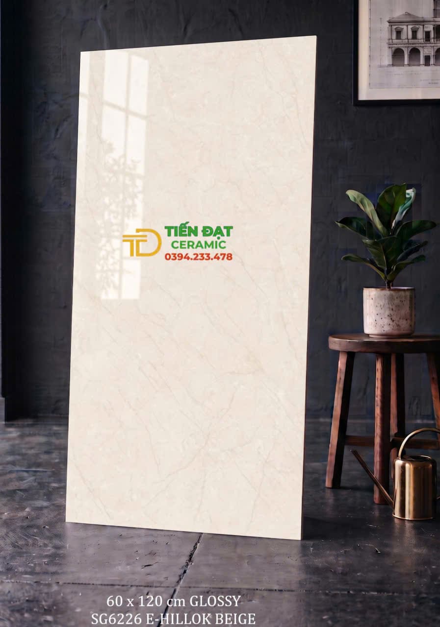 Gạch Lát Nền 60x120 Vàng Kem Bóng Kiếng Mới Đẹp