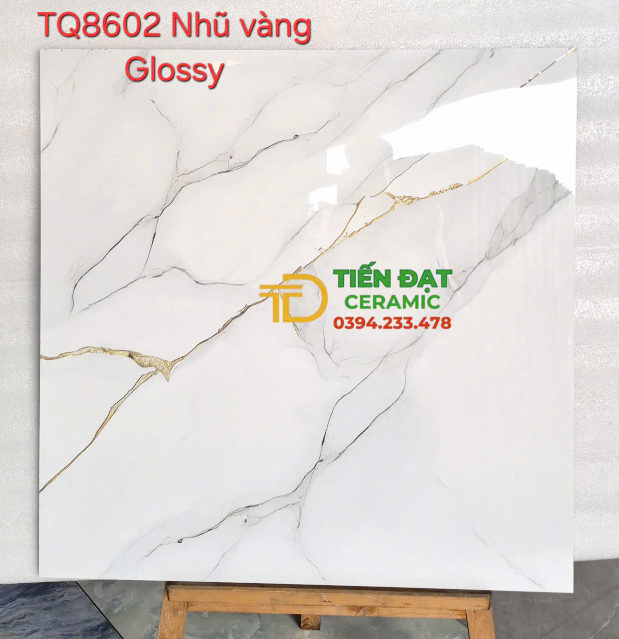 Gạch Lát Nền 80x80 Trắng Vân Khắc Vàng Kim TQ
