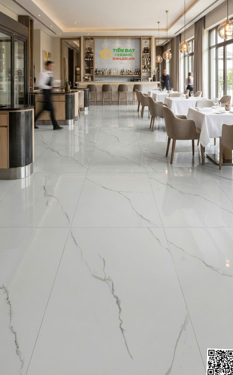 Gạch Đá Vicenza 60x120 Trắng Vân Lát Nhà Hàng Mẫu Mới