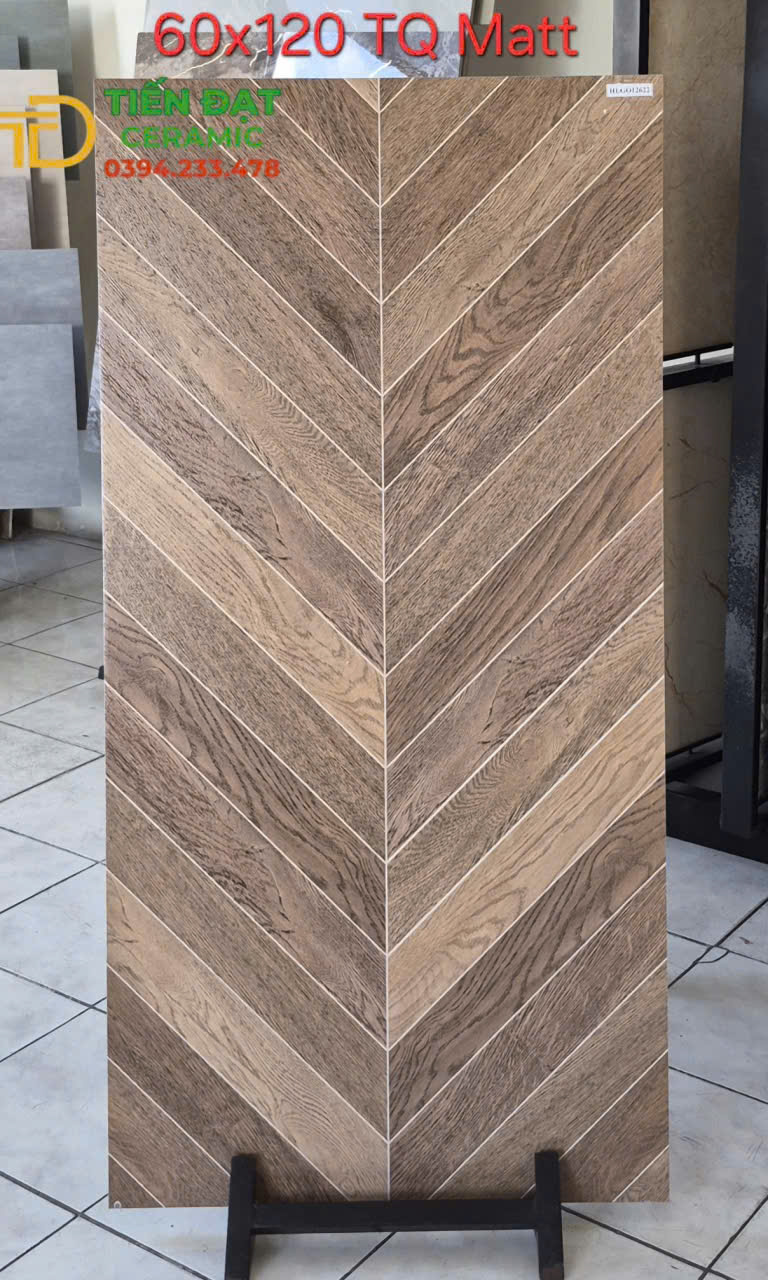 Gạch Lát Nền Giả Gỗ Ghép Xương Cá 60x120 TQ Nâu Đậm