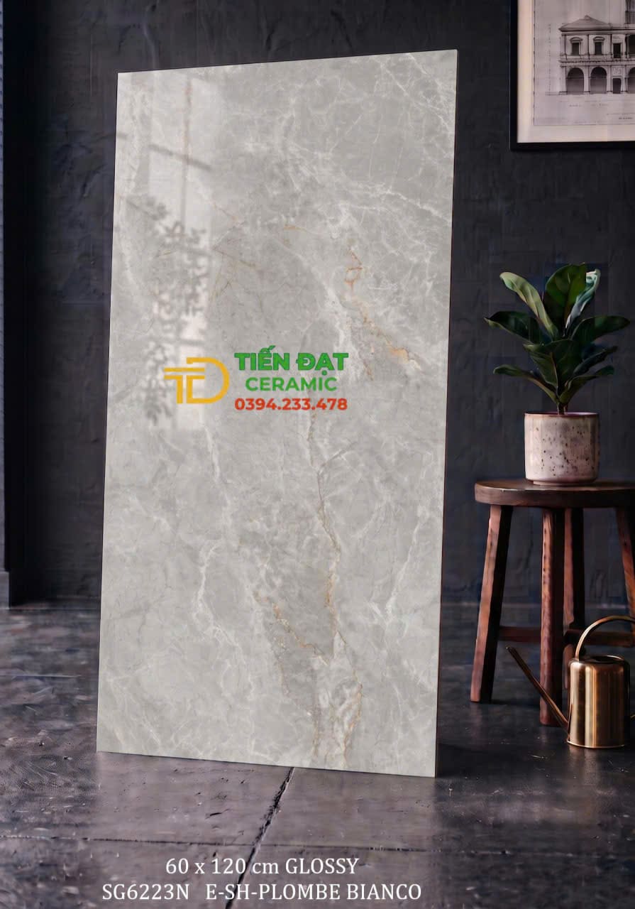 Gạch Lát Phòng Khách 60x120 Vân Xám Đá Bóng Kim Cương