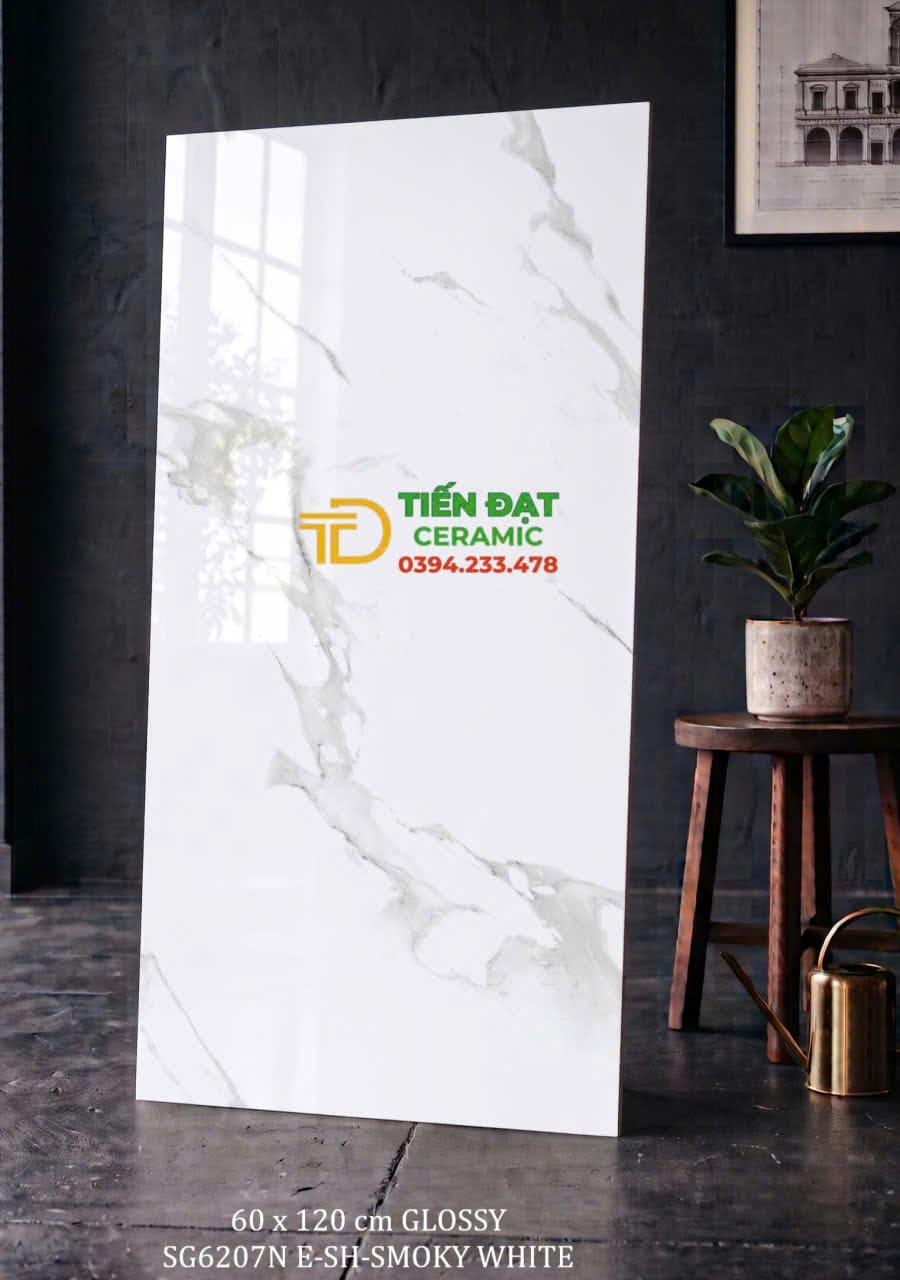 Gạch Marble 60x120 Trắng Vân Bóng Kim Cương Cao Cấp