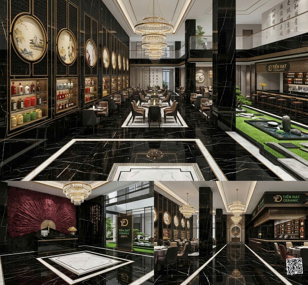 Gạch Khắc Kim TQ 80x80 Đen Trắng Khắc Kim Ốp Mặt Tiền