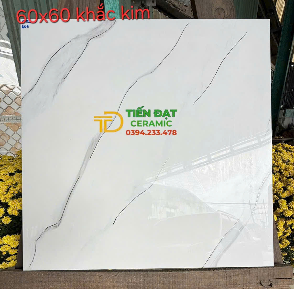 Gạch Ốp Lát Nhà Hàng Cao Cấp 60x60 Trắng Khắc Kim Vàng