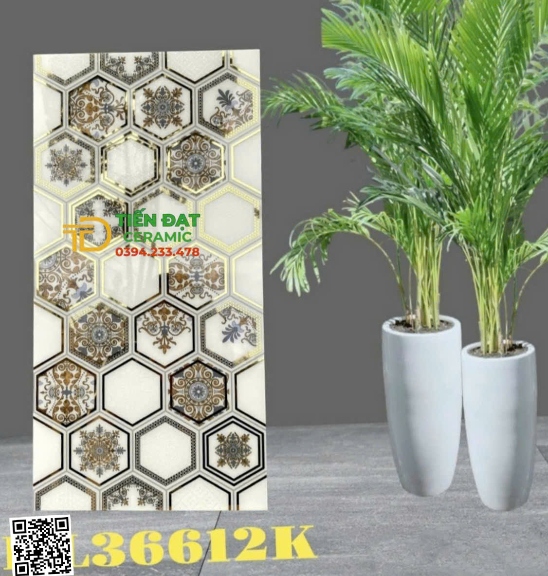 Gạch Nhũ Vàng TQ 30x60 Trang Trí Điểm Nhấn Ô Lục Giác