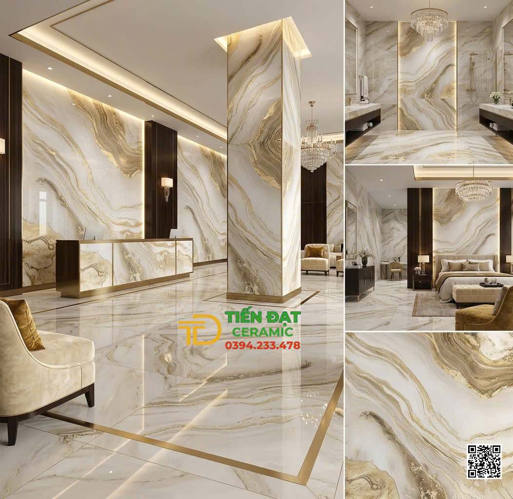 Gạch Nhũ Vàng TQ 80x80 Lát Phòng Khách Cao Cấp