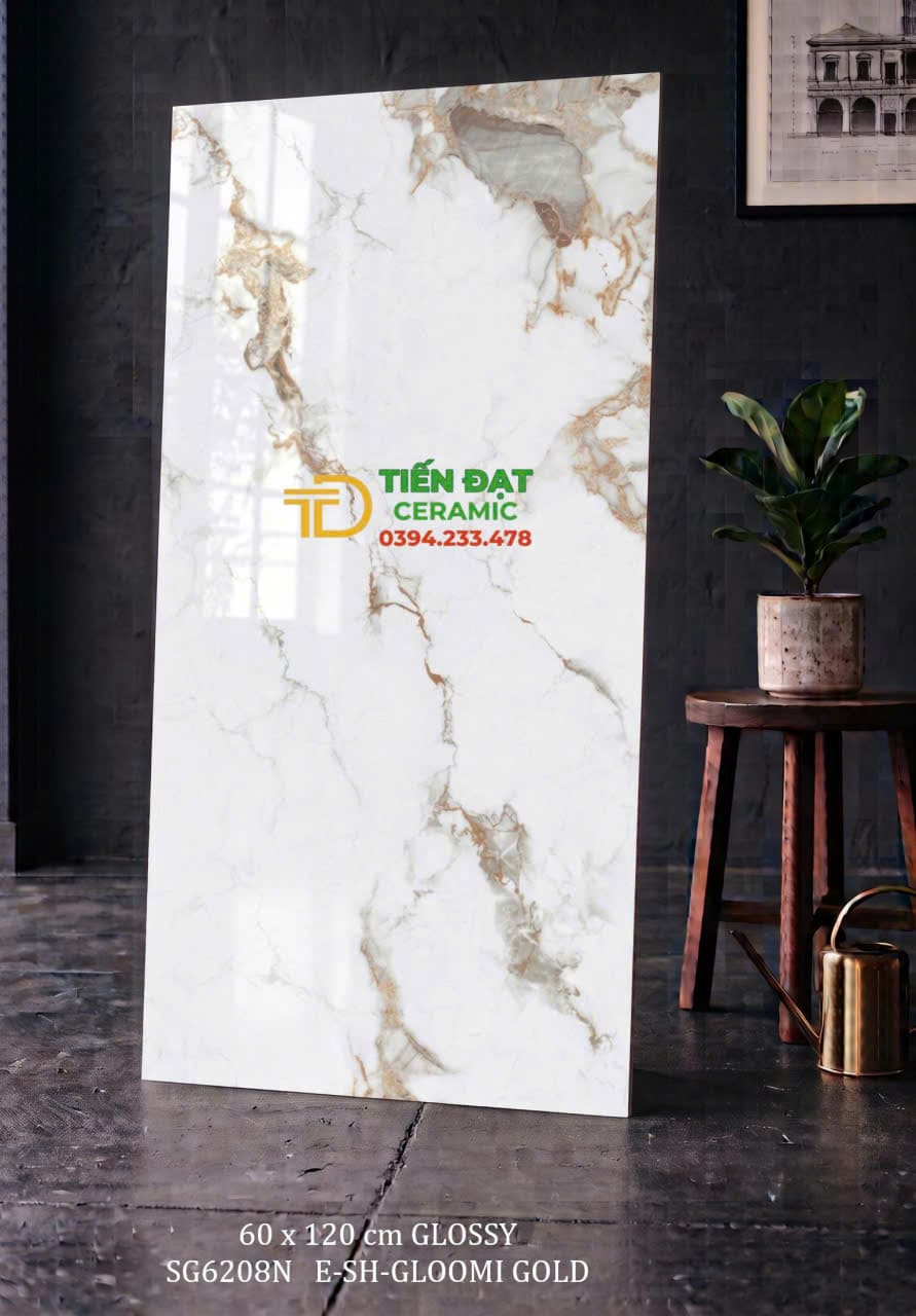 Gạch Ốp Lát 60x120 Trắng Vân Vàng Cẩm Thạch Mẫu Mới