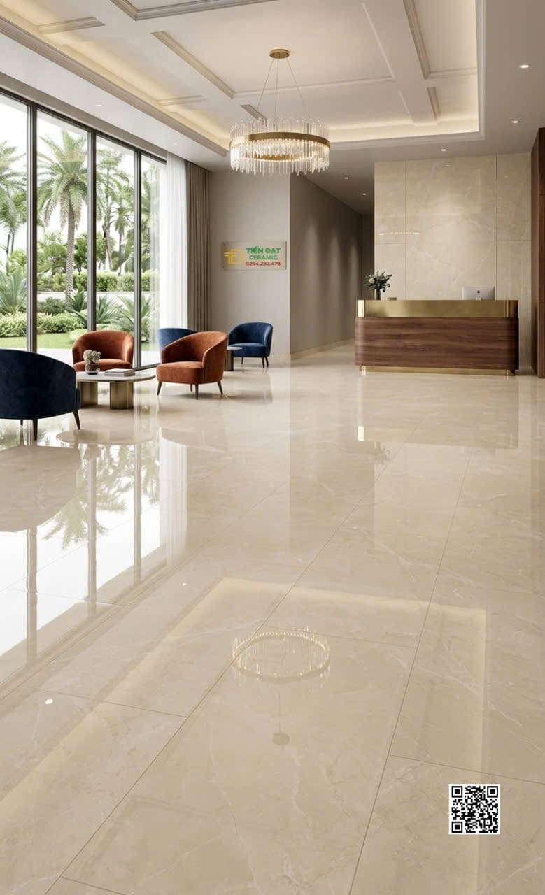 Gạch Lát Nền Phòng Khách 80x160 Vân Vàng Kem