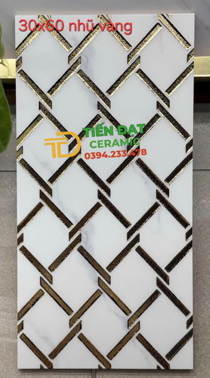 Gạch Ốp Lát Quán Bar Nhũ Vàng 30x60 Ô Vuông Trắng Vàng 