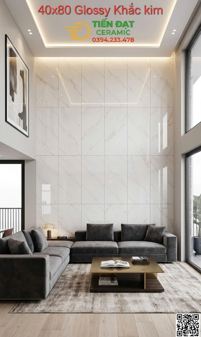 Gạch Ốp Tường 40x80 Trắng Khắc Vàng TQ Mẫu Mới 