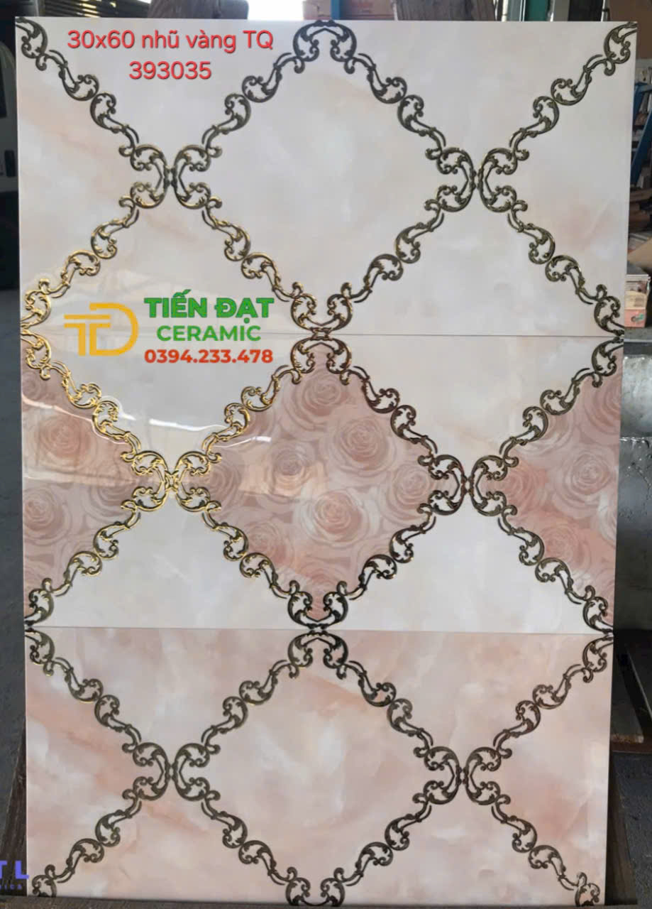 Gạch Ốp Trang Trí Biệt Thự 30x60 Khắc Ánh Vàng màu Nâu Nhạt