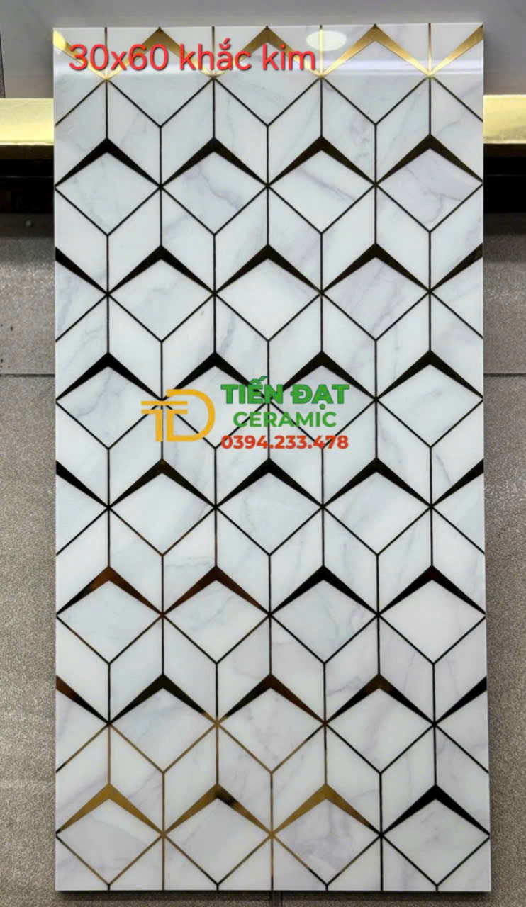 Gạch Ốp Trang Trí Nhà Tắm 30x60 Hình Lục Giác Nhũ Khắc Kim