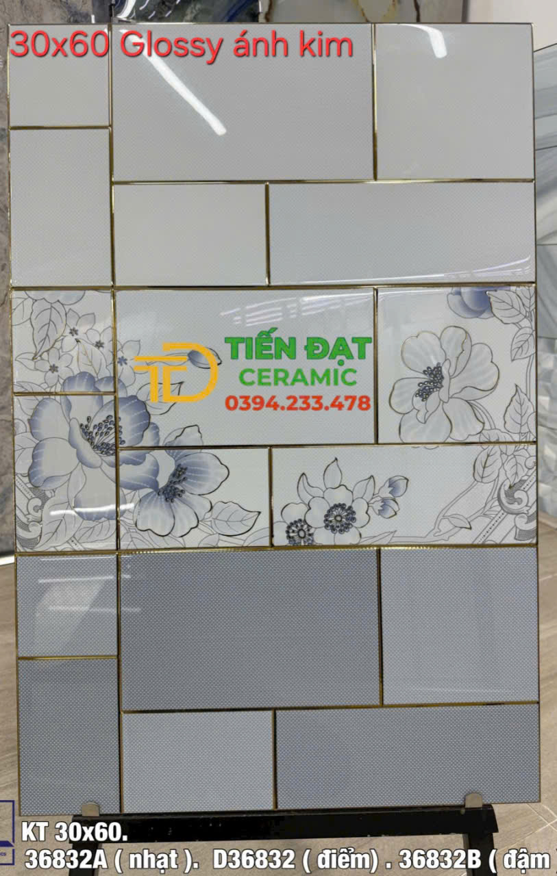 Gạch Ốp Tường 30x60 Bộ Đậm Nhạt Điểm Khắc Vàng