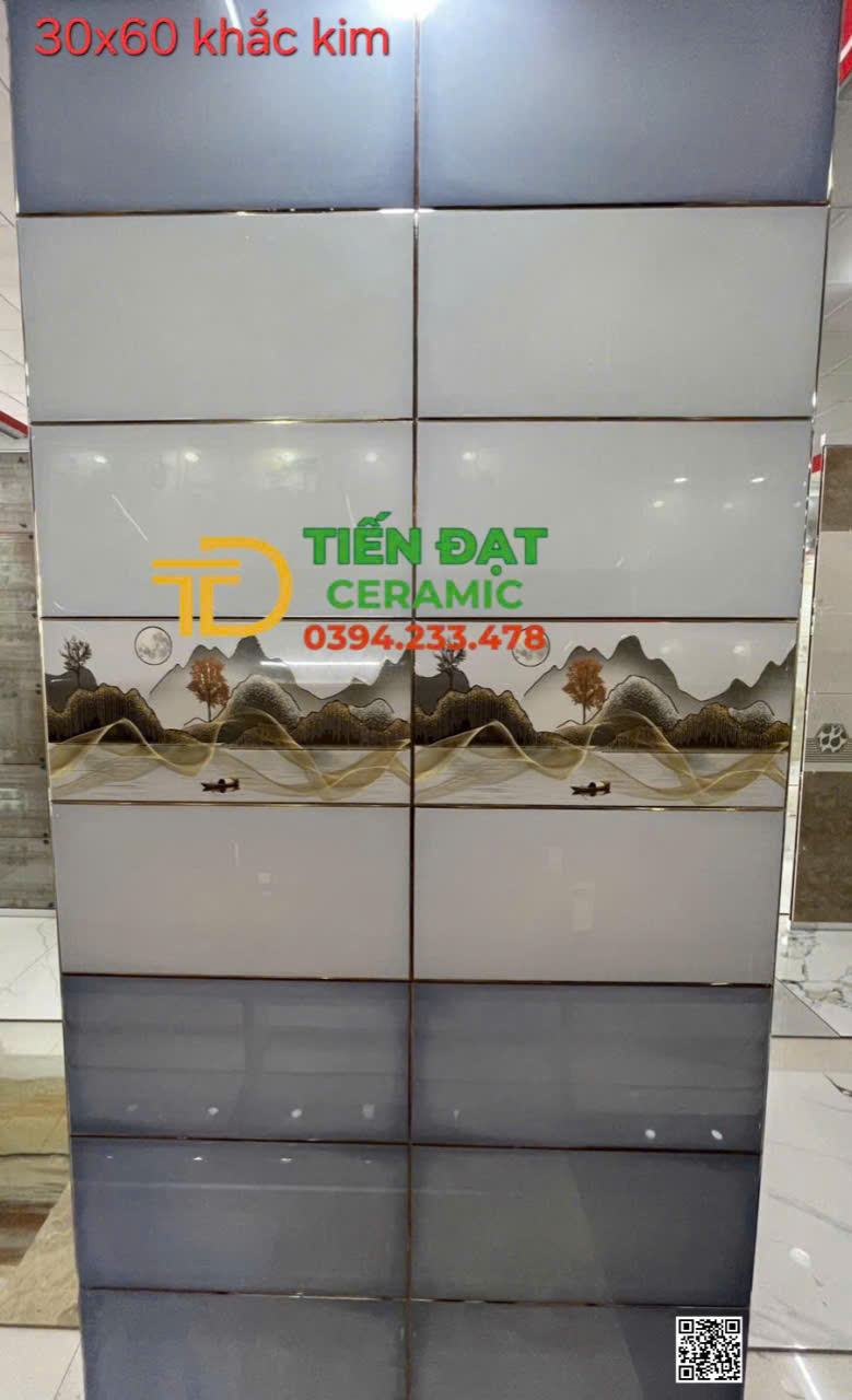 Gạch Ốp Tường 30x60 Bộ Xanh Đậm Nhạt Ánh Kim Tuyến