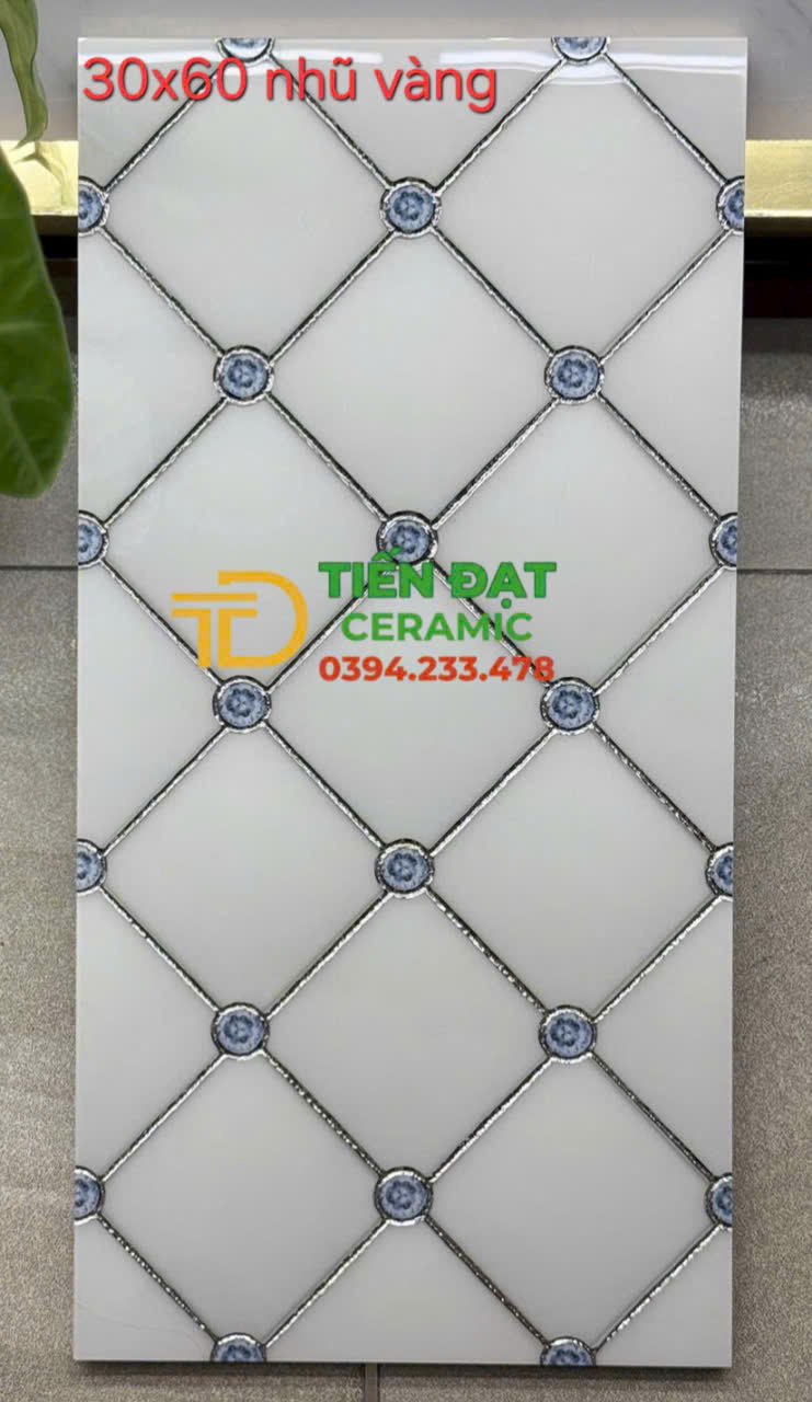 Gạch Ốp Tường TQ 30x60 Trắng Ô Vuông Nhũ Bạc tại Quân 6