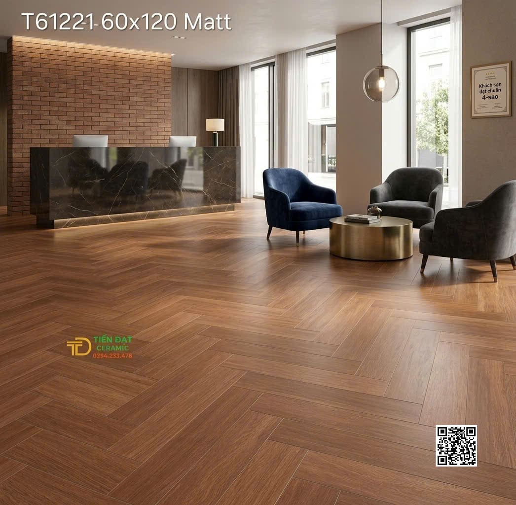 Gạch Sương Cá 60x120 Vân Gỗ Vàng Sọc Đậm Mẫu Mới