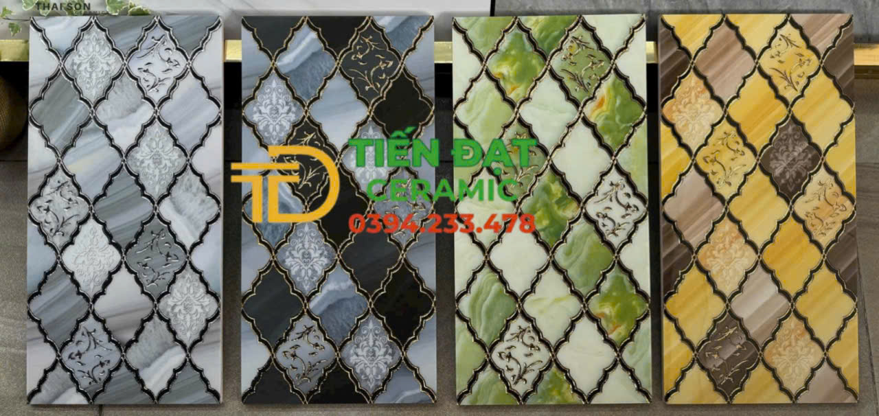 Gạch TQ 30x60 Trang Trí Điểm Nhấn Khắc Bạc Nhũ Vàng