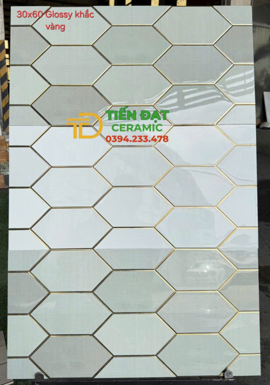 Gạch Bóng Kính TQ Khắc Kim Vàng 30x60 Cao Cấp Mẫu Mới