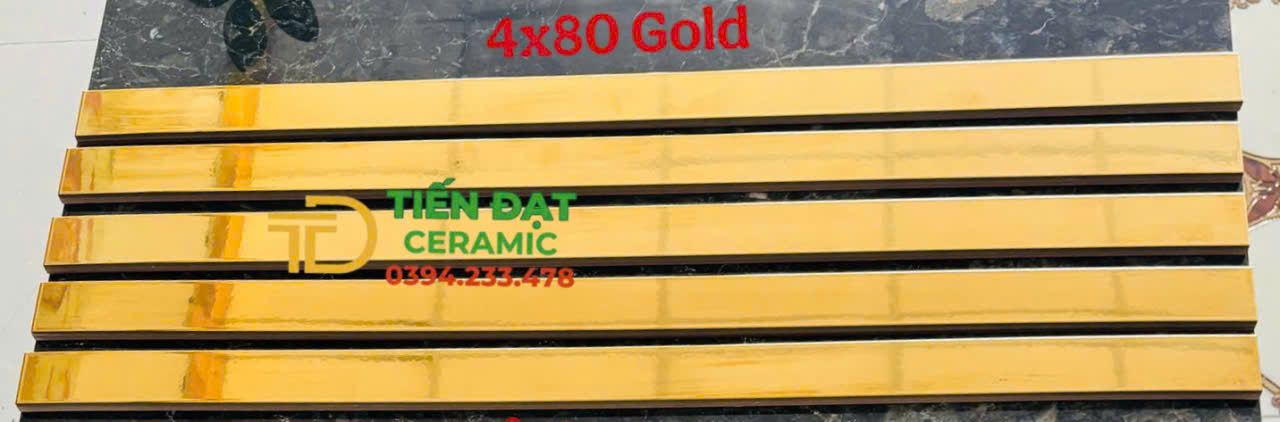Gạch Viền Chỉ Vàng 4x80 Ốp Tường Trơn Bóng Vàng
