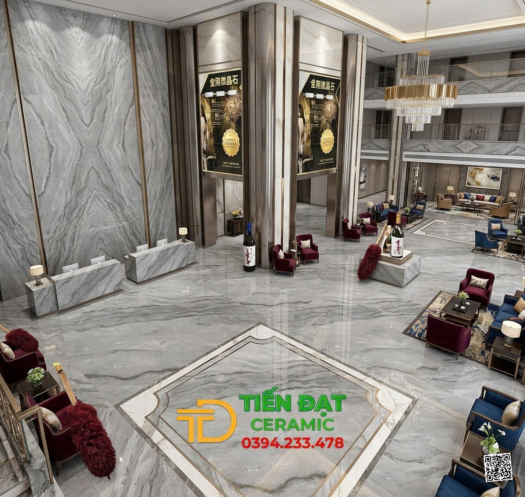 Gạch Ốp Lát Phòng Khách 80x80 TQ Vân Xám Ánh Kim 