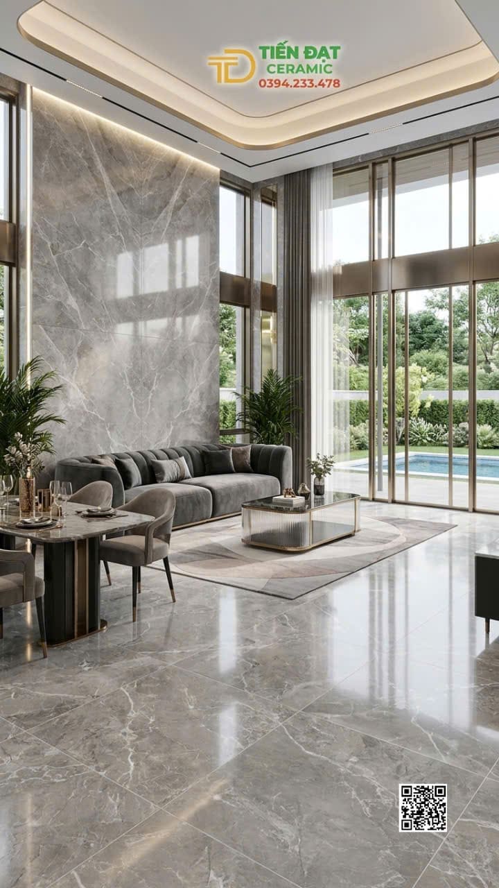 Gạch Giả Đá 80x160 Bóng Kiếng Lát Phòng Khách Mẫu Mới
