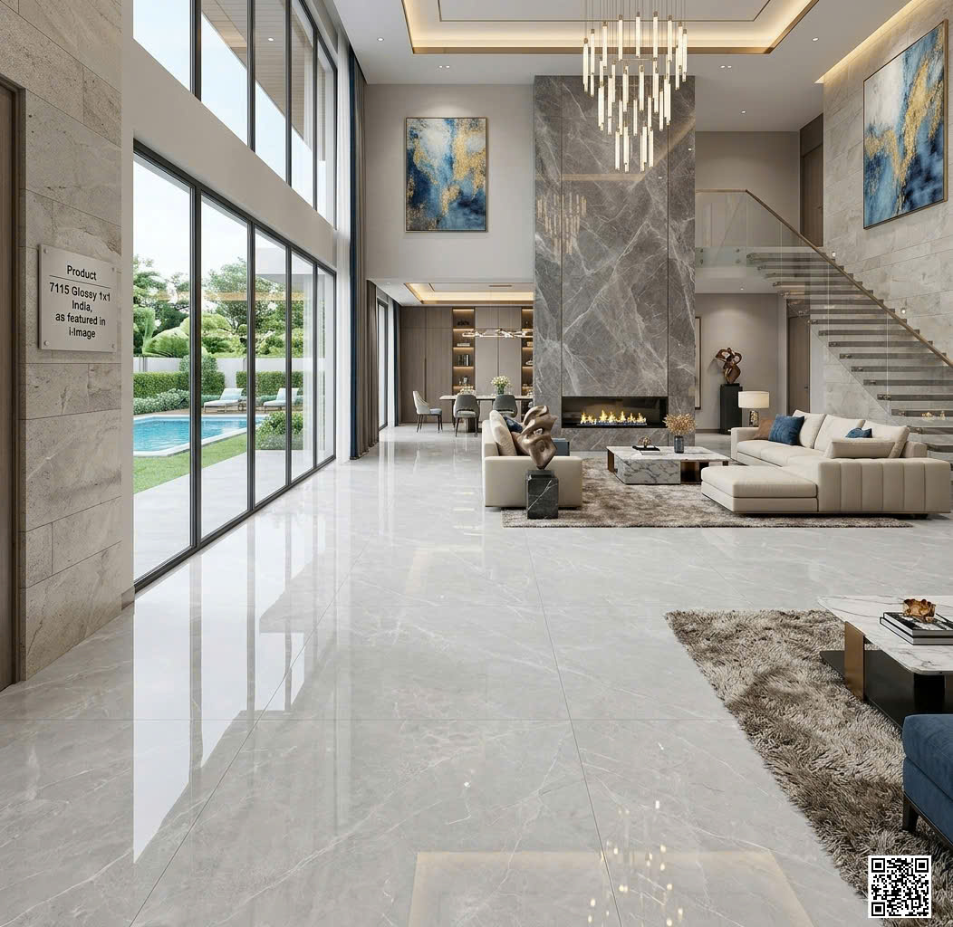 Gạch Vân Xám Đá 100x100 Bóng Kiếng Ốp Lát Phòng Khách