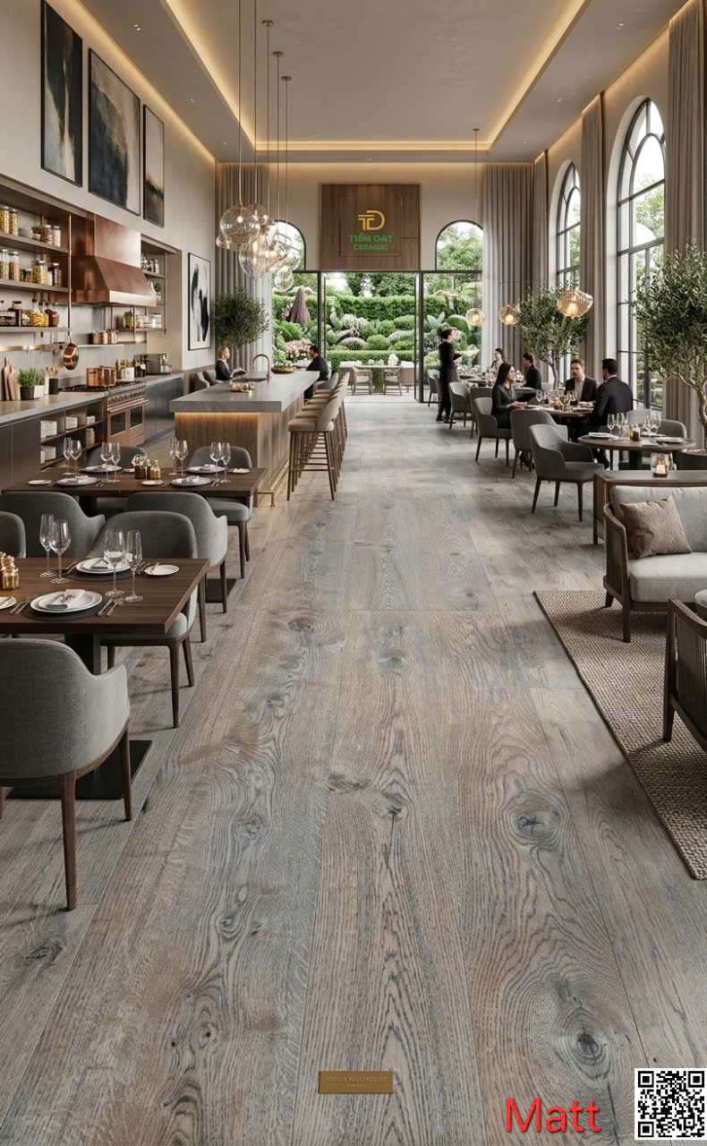 Gạch Vân Gỗ 60x120 Đá Mờ Ốp Lát Nhà Hàng Cao Cấp