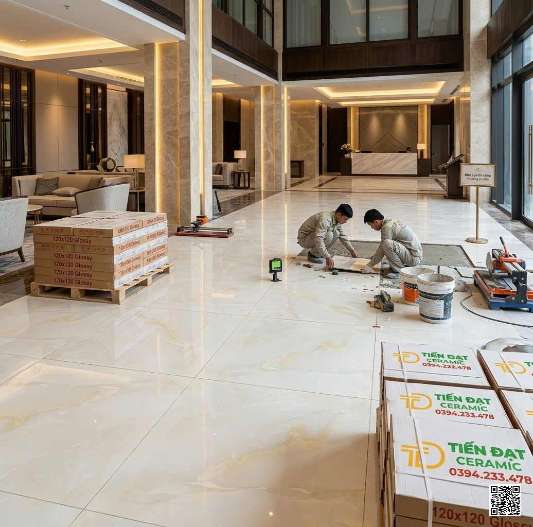 Tổng Kho Gạch Ấn Độ 120x120 Vân Ánh Vàng Ốp Lát Biệt Thự