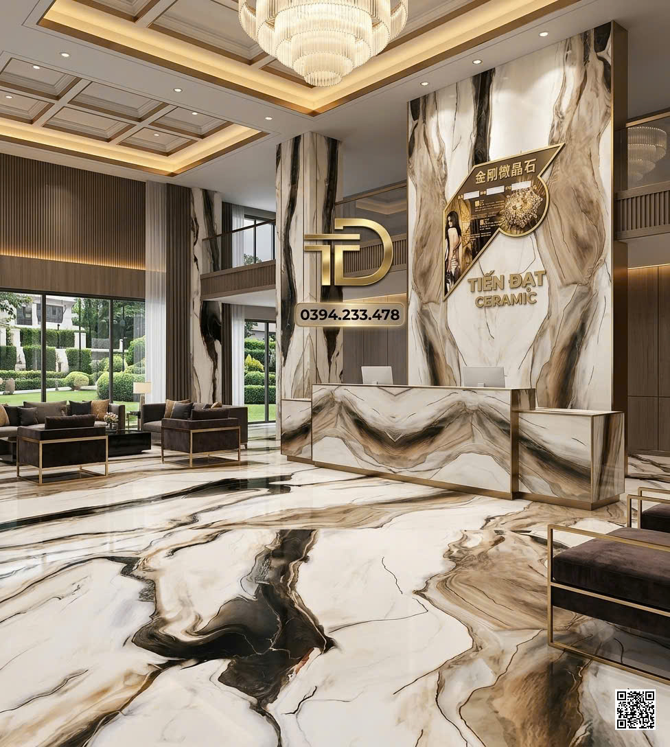 Gạch Bóng Kiếng Khắc Kim 80x80 TQ Ốp Lát Biệt Thự