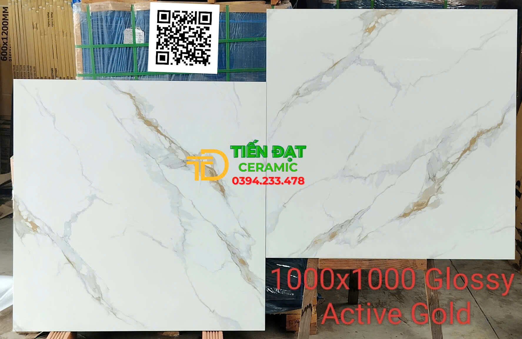 Đá Bóng Kiếng 120x120 Trắng Vân Vàng Ấn Độ Active Gold