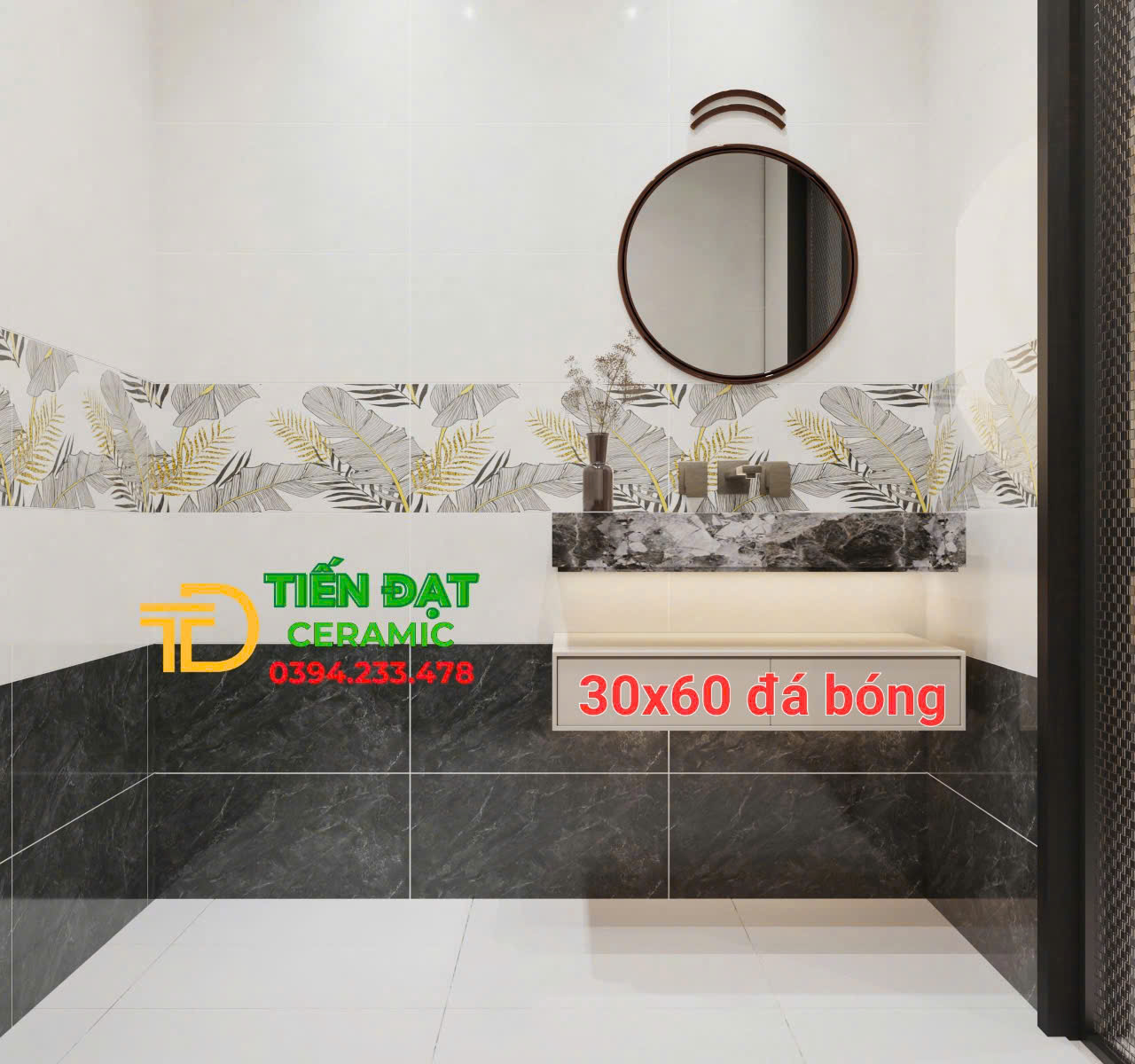 Gạch Ốp Phòng Khách 30x60 Đá Bóng Kính Apodio Cao Cấp